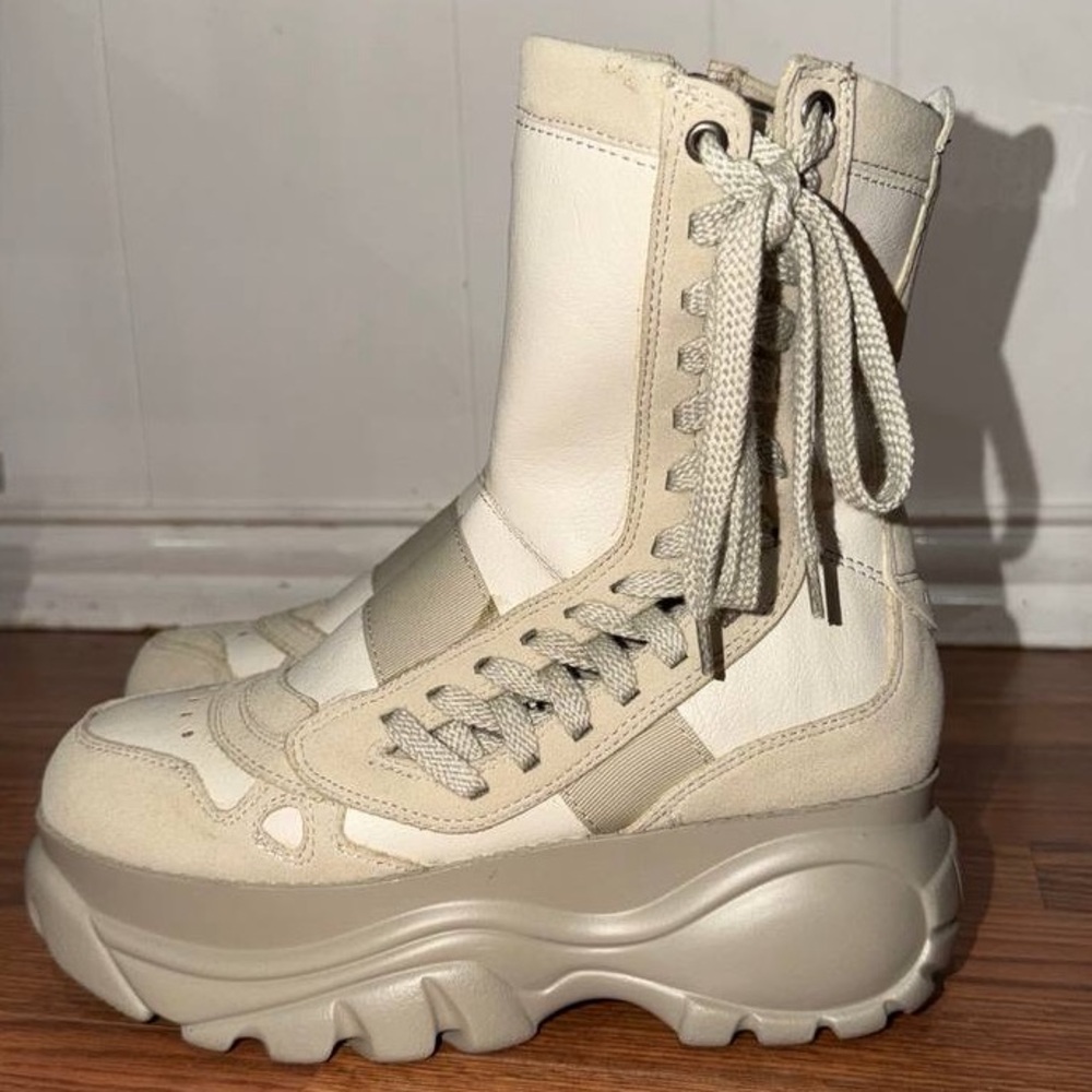 Dolls Kill Cream Lace Up Boots